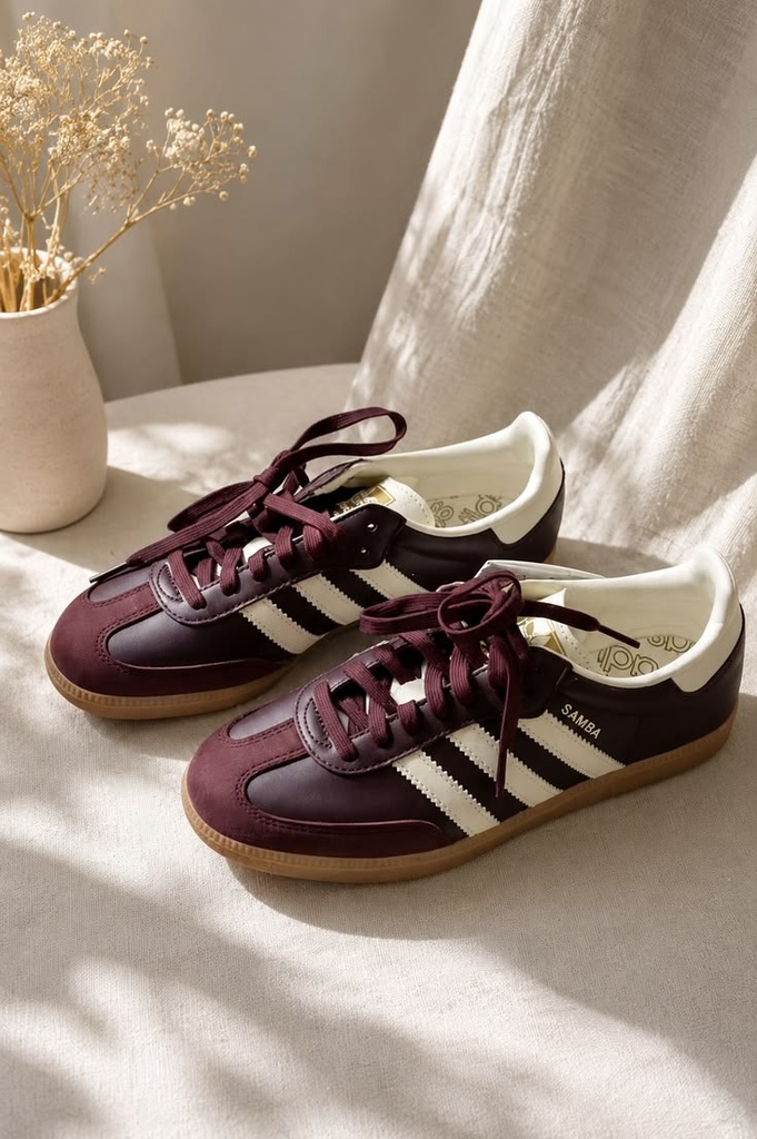 Adidas Samba OG in the Maroon / Cream White (Burgundy)